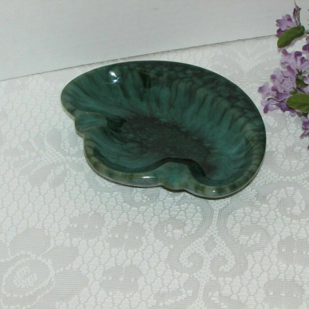 MID-CENTURY ART POTTERY Ashtray Blue Green Drip Glaze - Picture 6 of 8